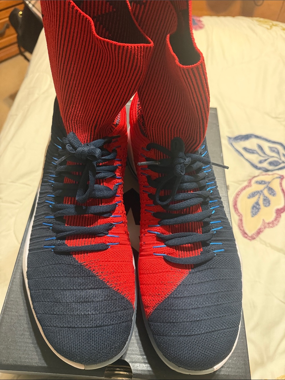 Nike Men's High-Top Athletic Socks with Red and Navy Knit